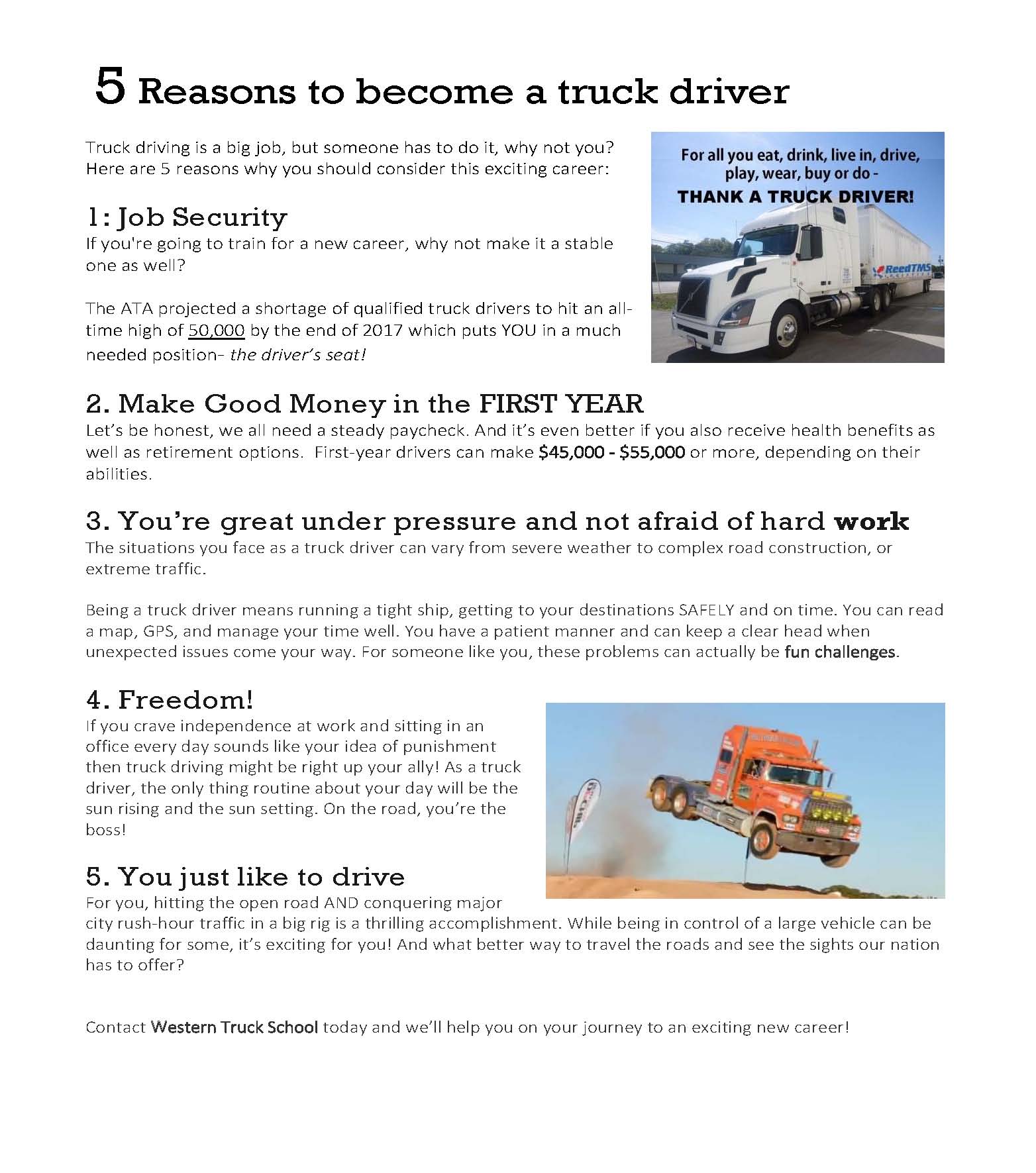 5 Reasons To Become A Truck Driver Western Truck School Western 